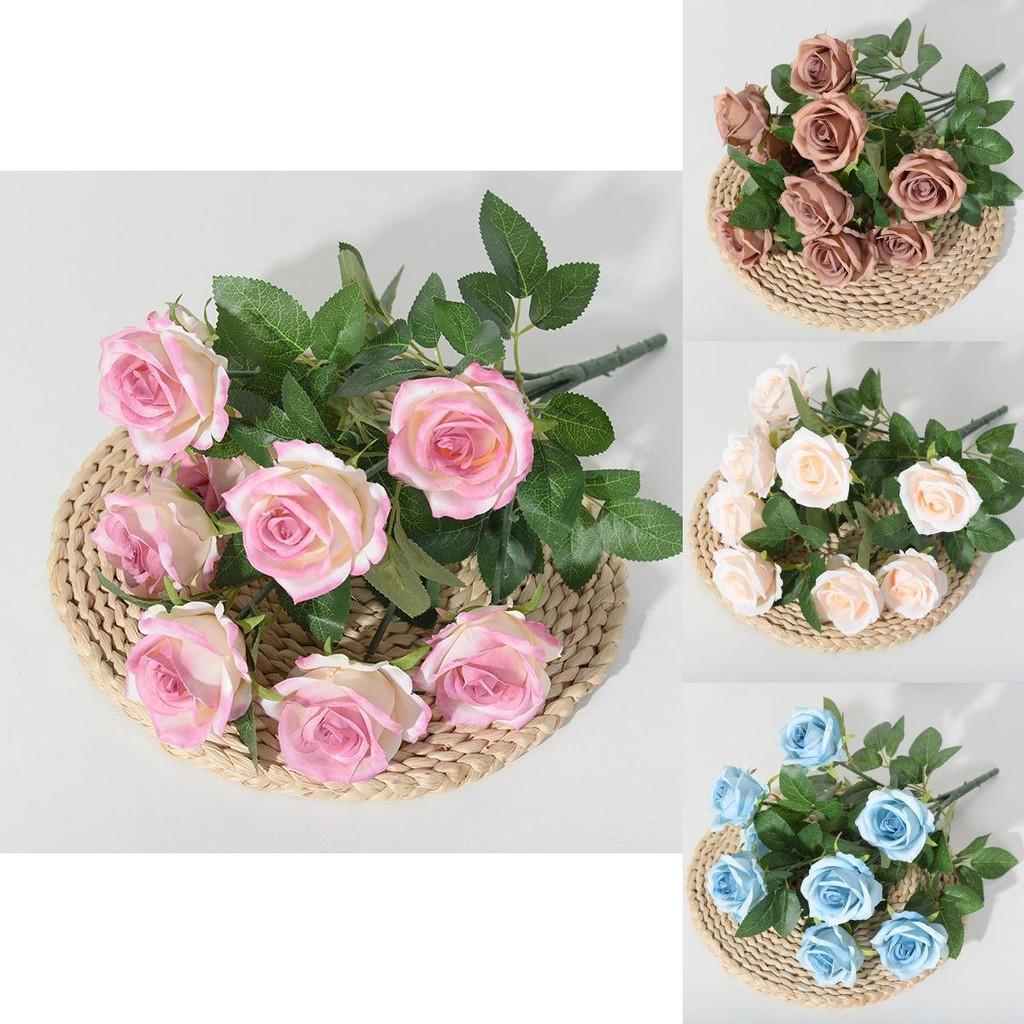 Artificial Ninehead Rose Bouquet Wedding Decor Silk Flowers For Home And Event Use