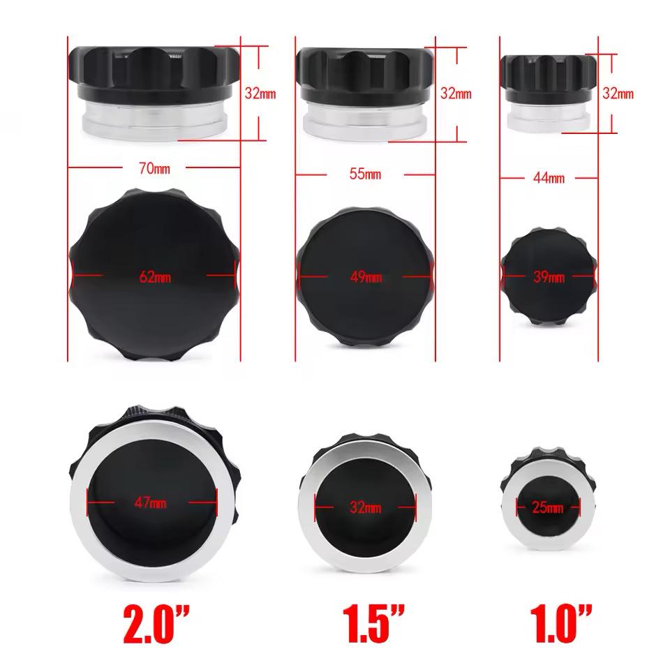 Черно-серебристые алюминиевые крышки топливного и водяного баков для модификации автомобиля: 1, 1,5, 2 дюйма