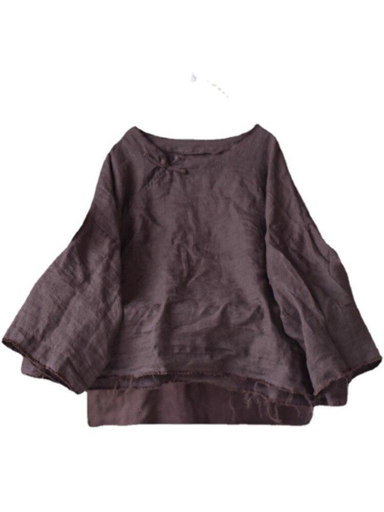 Johnature Женские винтажные льняные рубашки, однотонные топы с длинными рукавами, осенние женские рубашки на пуговицах высокого качества, блузки