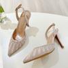 Fashion Design Crystal Pearl Pointed Toe Slingback Heels Elegant Wedding Party Shoes Fashion Back Buckle Strap Women Pumps
