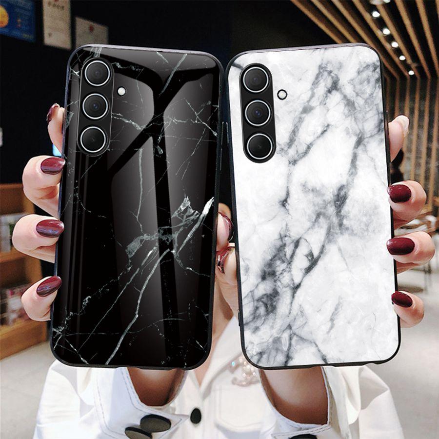 Мраморный закаленный стеклянный чехол для телефона для Samsung Galaxy A15 A17 A56 S25 S23 A26 A36 A16 A25 A32 A52 A14 A34 A54 A24 A13 A73 A53 A33 A23 A35 A55 5G