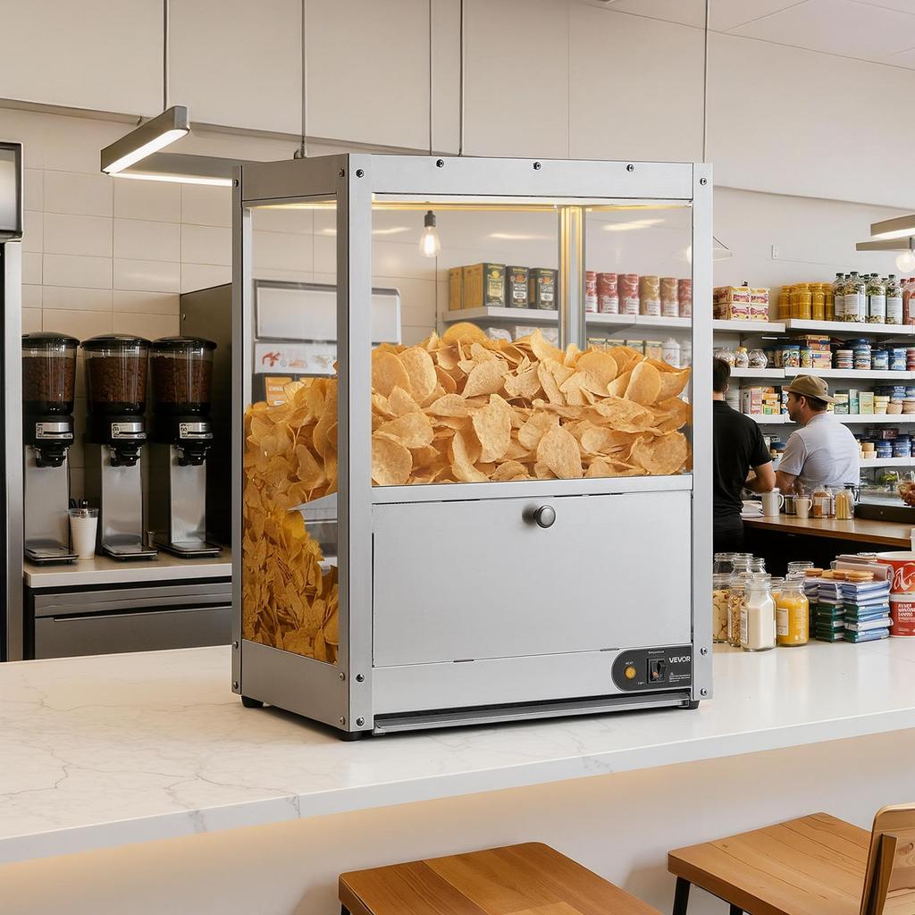 VEVOR Commercial Nacho Chip Warmer, 80L Chip Warmer Machine with Heating Base and Warming Light, Nacho Machine with Deflection Board, Stainless Steel