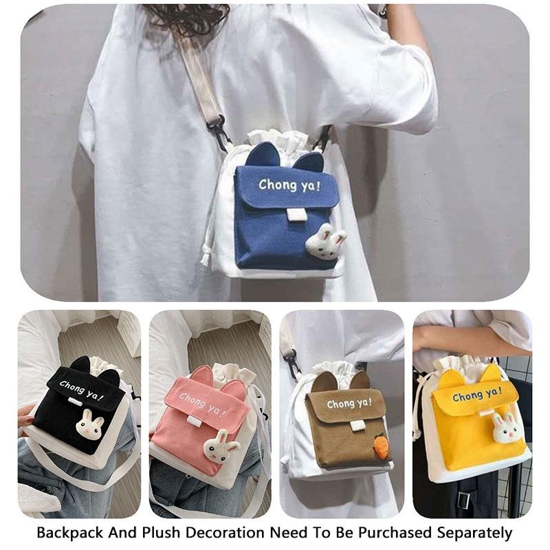 Стильная холщовая сумка через плечо с милыми значками в виде кролика и морковки, доступная в нескольких цветах