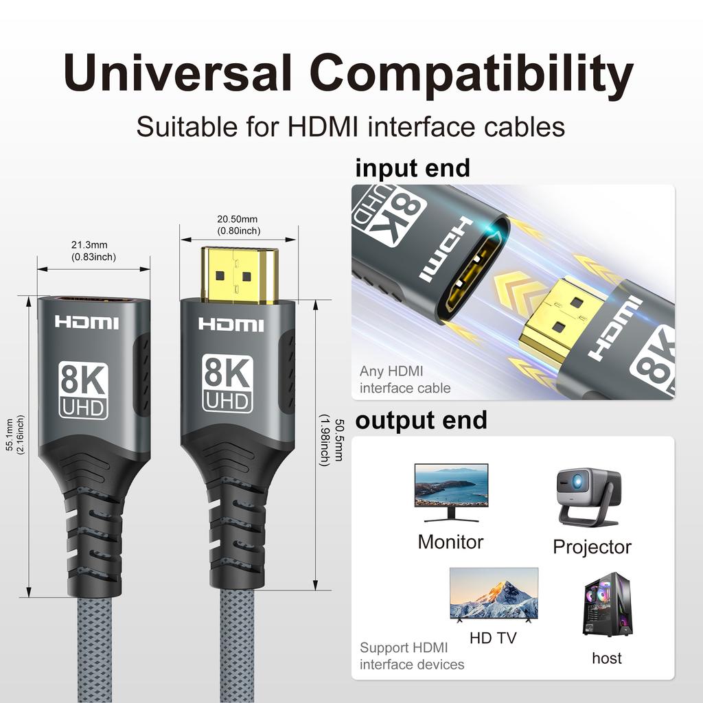 Удлинительный кабель HDMI 2.1 8K Кабель HDMI 2.1 Удлинитель Папа-Мама 8K@60Гц 4K@120Гц Для HDTV RTX PS5 Xbox HDR Видео ПК Ноутбук