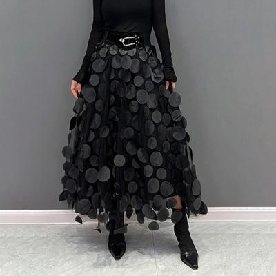 Женская макси-юбка в стиле ретро-трапеции с большим подолом, однотонная юбка с 3D-точечным декором и высокой талией