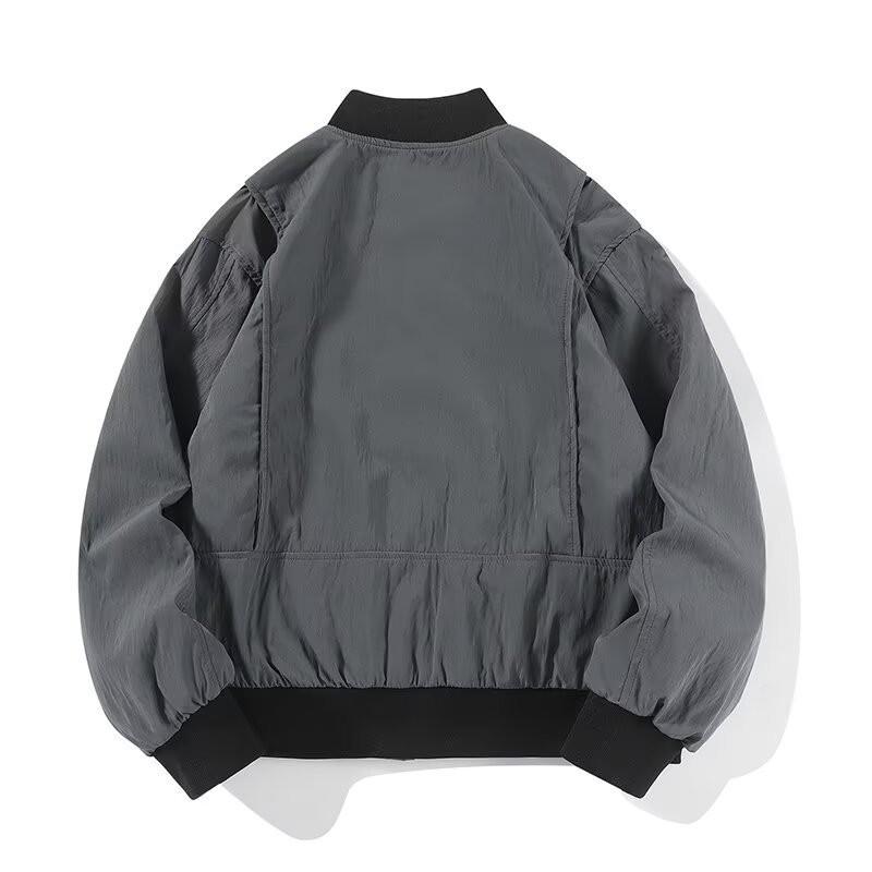 Unisex Oversized Streetwear Bomber Jacket Fall Casual Outerwear With Side Pockets