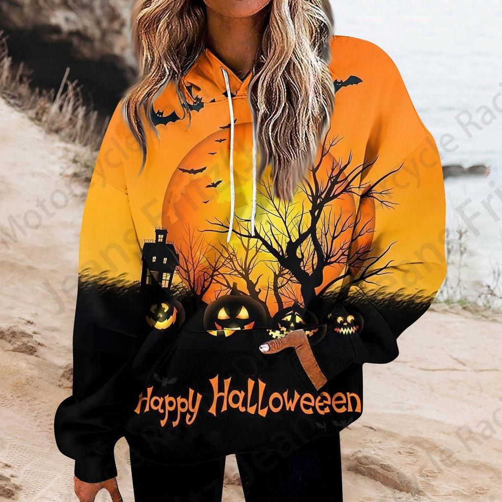 Хэллоуин 3D Печать Толстовка Женская Мода Большие Толстовки Женские Толстовки Пальто Девушка С Капюшоном Толстовка Зимний Спортивный Костюм Уличный Свободный