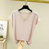 Solid V Neck Basic Tshirt Women Summer Modal Loose Tee Tops Casual Undershirt