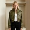 Womens Faux Leather Biker Jacket With Stand Collar Front Pockets Short Length Street Style