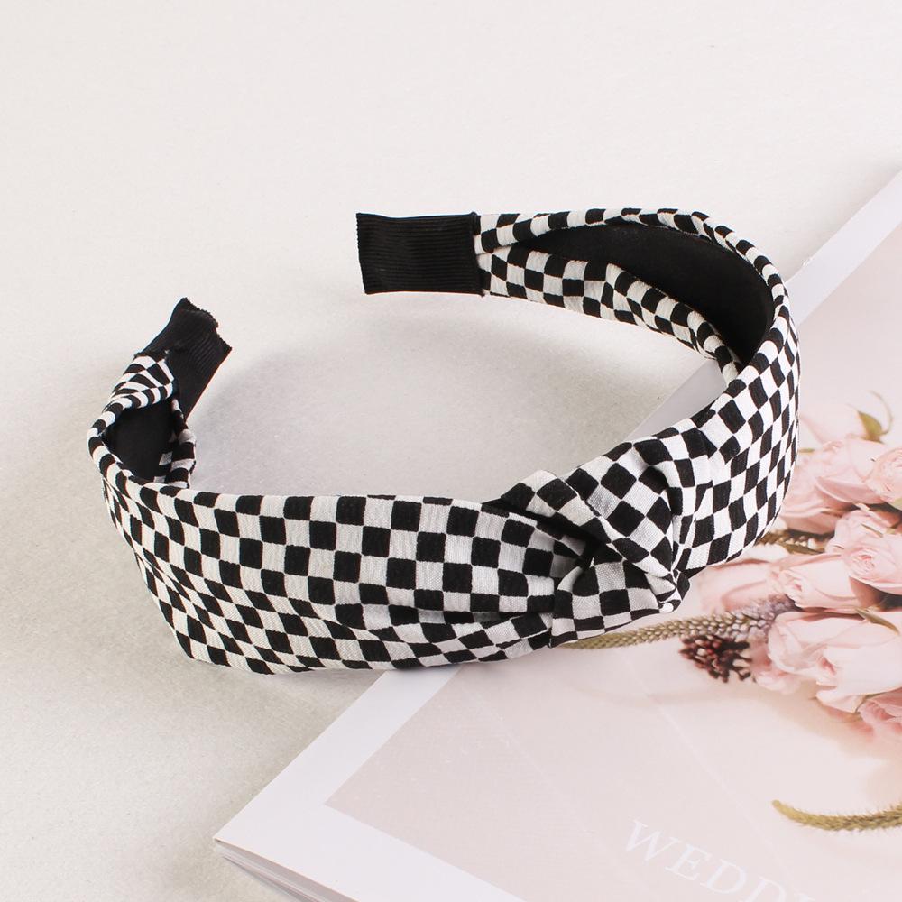 Simple Checkered Hairband Makeup Washing Solid Hair High Forehead Headband Versatile Commute Hair Accessory for Women
