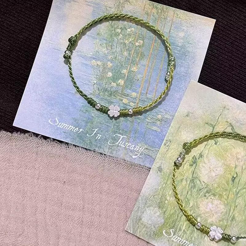 Зеленый четырехлистный клевер ручной работы плетеный веревочный браслет нежный счастливый браслет ювелирный подарок