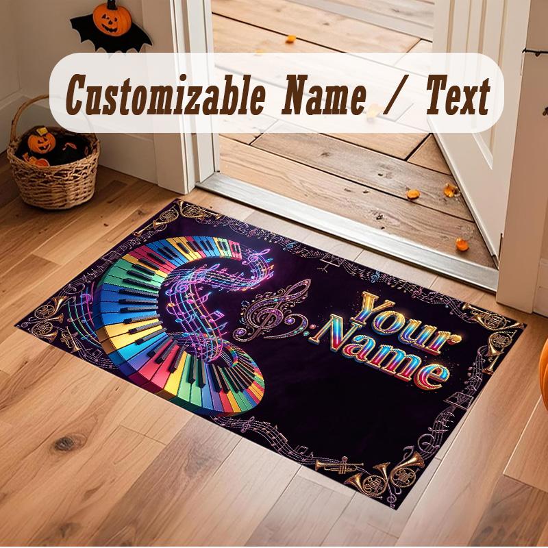 Music Theme Soft Crystal Velvet Rug Custom Name & Text Print Non Slip Floor Rug for Bedroom Living Room