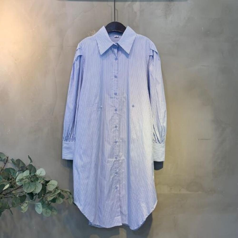 C S In The Room Charlie Striped Long Sleeve Puff Shirt dreSS C
