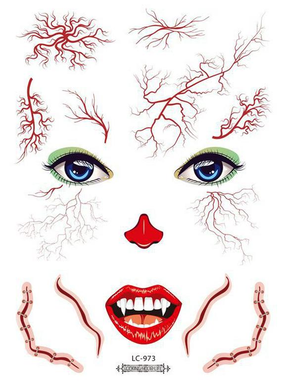 European & American Style Halloween Horror Face Tattoo Stickers for Masquerade Parties
