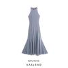 Kaslead New Arrival Women's Clothing Fashion Style Silm Wide Hem Silk Net Midi Skirt Dress 5039305