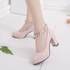 Women's Wedding Shoes String Bead Ankle Strap Elegant Middle High Heel Dress Platform Bridal Pearl Pumps
