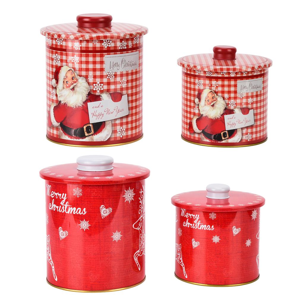 2PCS Christmas Jar with Lid Gift Candy Storage Jar Tinplate Sealed Storage Canister for Biscuits Sna