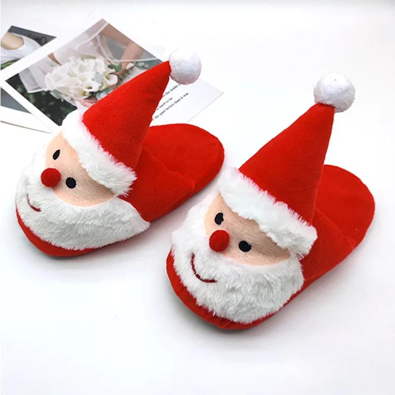 Women Indoor Santa Claus Slippers Home Floor Christmas Anti-slip Warm Cotton Shoes Women Casual Cute CartoonFurry Fluffy Slides