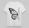 Женская футболка большого размера с графикой метаморфозы бабочки белая 100% хлопок