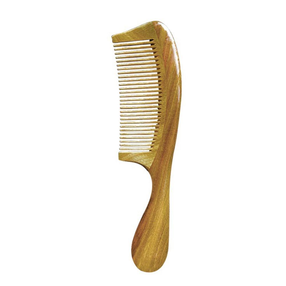 Round Handle Wooden Hair Comb Green Sandalwood Scalp Massage Comb Fine Tooth Comb Daily Grooming