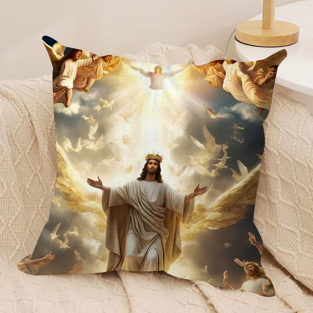 Jesus Christian Cool Cushion Cover Silky Short Plush Invisible Zipper Dustproof Sofa Pillow Case For Home Decor