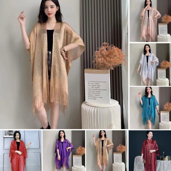 Women Shawl Tassel Long And Wide Solid Color Thin See-through Sunscreen Breathable Hollow Out Women Scarf Clothes Accessory