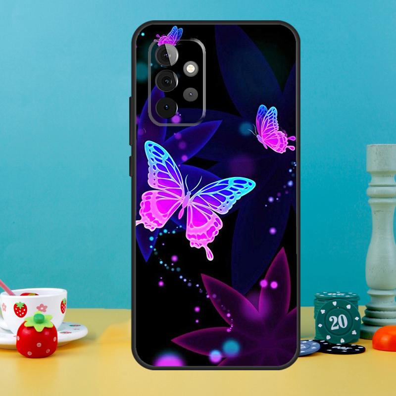 Black Beautiful Butterfly Case For Samsung Galaxy A25 A54 A34 A14 A52 A32 A12 A13 A33 A53 A15 A16 A36 A56 A26 A05 A35 A55