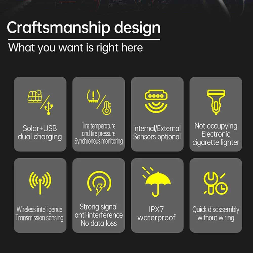 Солнечная TPMS Система контроля давления в шинах Предупреждение о температуре Экономия топлива с 4 внешними датчиками Монитор давления в шинах автомобиля