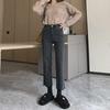 Women's High-Waist Slim Black & Gray Cropped Cigarette Pants for Autumn/Winter