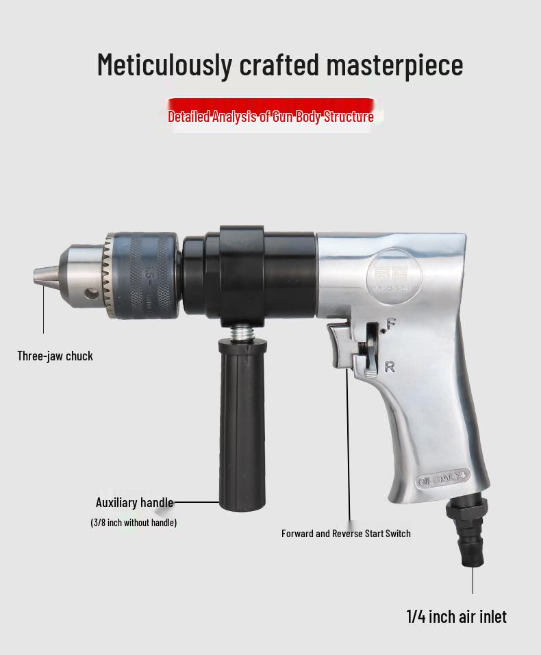Gaobao 13mm Pneumatic Drill, Gun-Type Air Drill with Speed Control, 10mm Mixer & Hole Opener Tool.