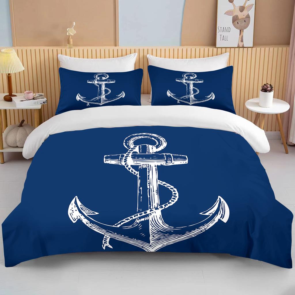 10 Sizes Marine Anchor Pattern Duvet Cover Set Bedding Set Ultra Soft Quilt Cover And Pillowcases For Kids Teens Boys Bedroom