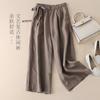 Nine Inch Wide Leg Pants for Women In Summer Cotton and Linen Thin Design High Waist Side Straps Retro Artistic Elastic Casual Pants for Women