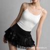Korean Style Lace Trim Pleated Bow Ruffle Slimming Short Skirt