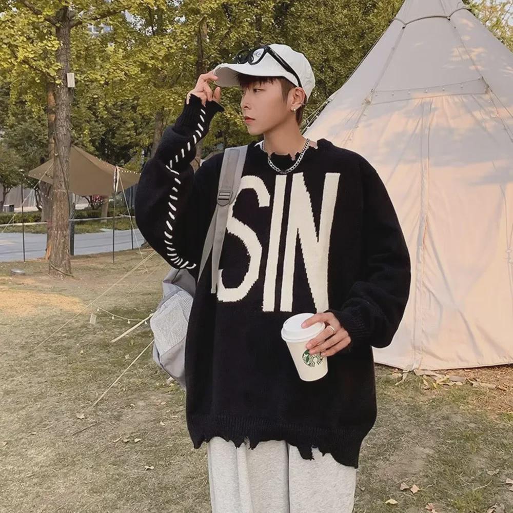 Мужской свитер 2022 года High Street Casual Irregular Destruction