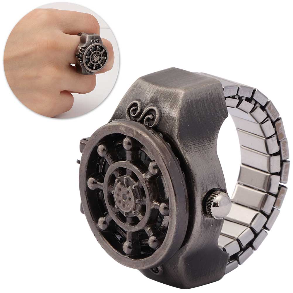 Часы с кольцом на палец, откидная крышка, винтажные полые мужские кварцевые часы с кольцом на палец(черный )