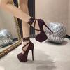 Fashion Women High Heel Fashion Metal Rivets Ankle Strap Platform Pumps Sandals Women Wedding Party Sexy Platform Stripper Design Shoes