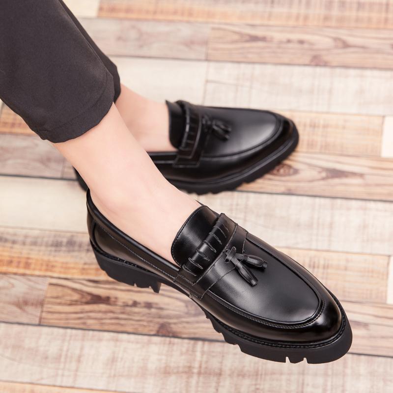 Мужские кожаные туфли ручной работы, повседневные туфли на платформе с кисточками, высококачественные зеленые оксфордские туфли на толстой подошве, мужские свадебные туфли