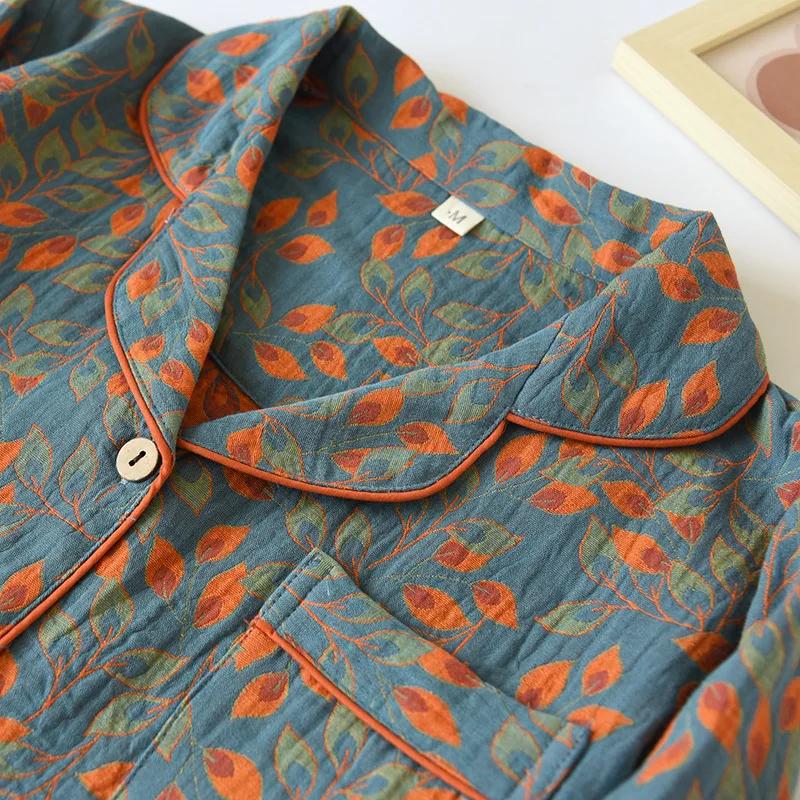 Весна и осень Новая женская пижама с длинным рукавом и длинными штанами Комплект из двух предметов 100% хлопок Повседневный комплект домашней одежды с большим принтом