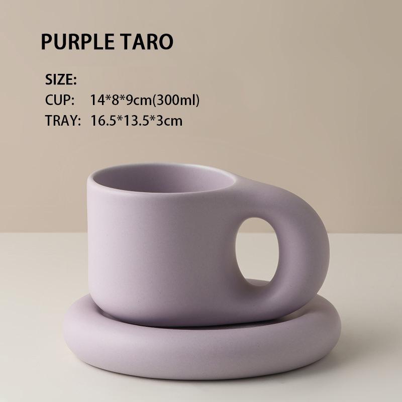 300 мл 10 унций Nordic Fat Handle Mug Креативная овальная тарелка Персонализированная керамическая чашка Блюдце Кофе Чай Молоко Торт Чашка Прекрасный подарок 1 набор