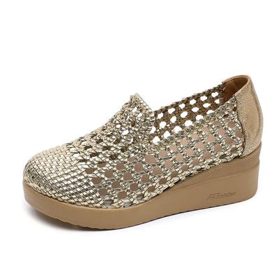 Мода GKTINOO 2025 Лето Полые Плетеные Дышащие Туфли Женские Сандалии На Толстой Подошве Танкетке Обувь из Натуральной Кожи Летние Сандалии на Платформе