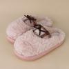 New Autumn and Winter Cotton Slippers Cotton-filled Wool Splicing Plaid Belt Bow Non-slip Warm Cotton Slippers