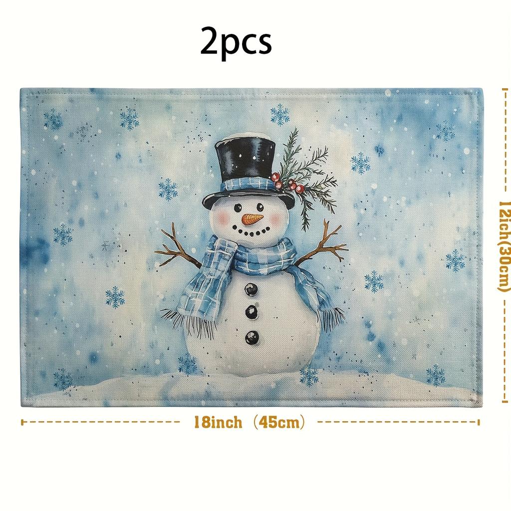 2/4/6/8pcs Set Blue Snowman Snowflake Winter Placemats, Seasonal Christmas Holiday Snowflake Snowman Farmhouse Rustic Placemats, Suitable for Home Kit