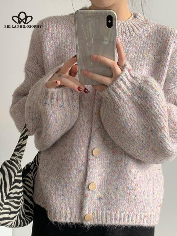 Элегантный кардиган, женский повседневный свитер, ретро-серый однотонный свободный карман, однобортный, с круглым вырезом, модный универсальный джемпер, женские топы, верхняя одежда