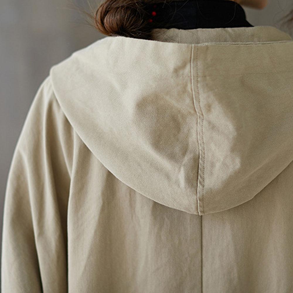 Women Oversized Cotton Windbreaker Hooded Long Trench Coat Streetwear Casual Loose Long Outerwear Fashion Daily Outgoing Trench Coat for Women