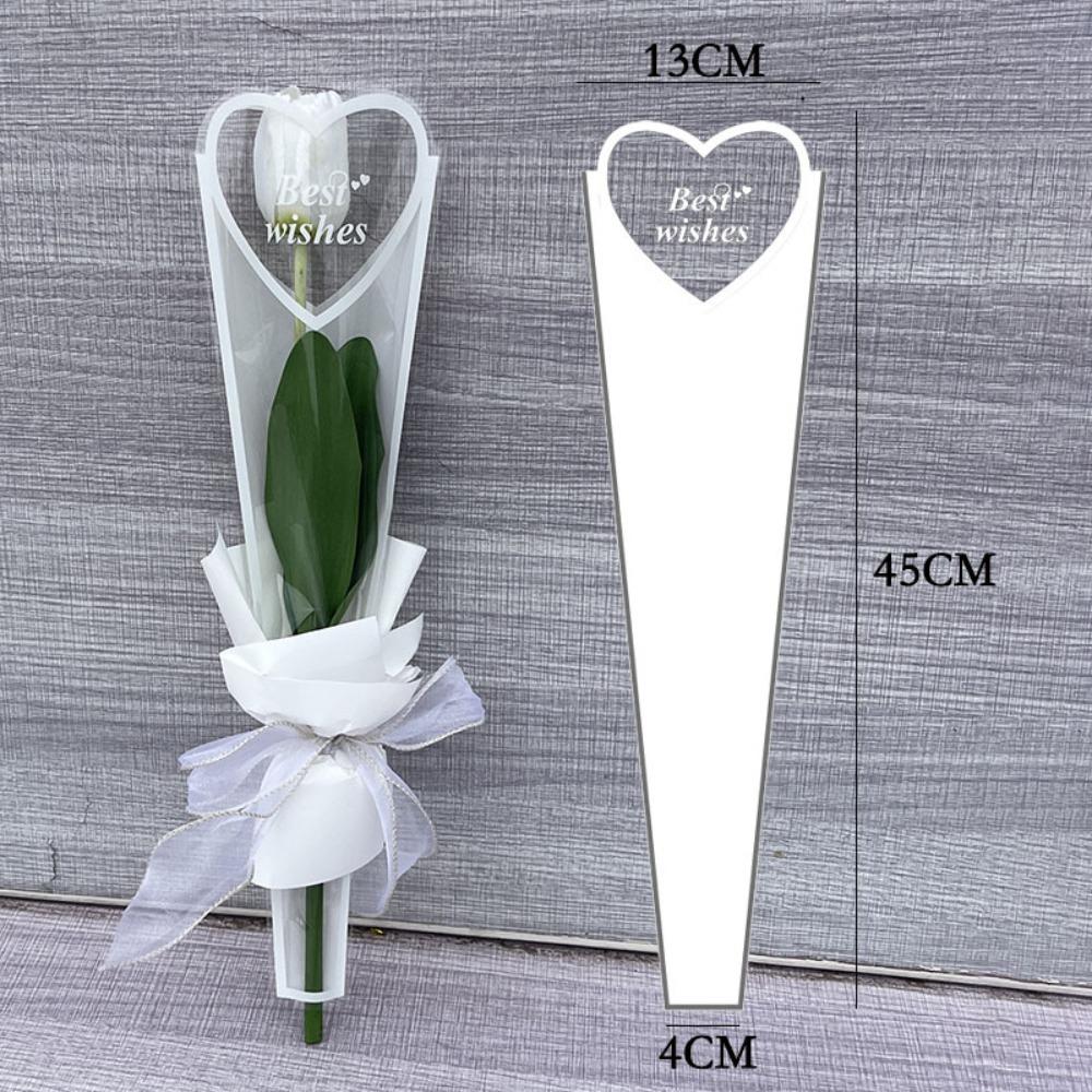 50pcs Single Flower Flower Packaging Bag Heart Shape Rose Packing Sleeve Bag Valentine's Day