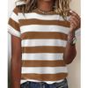 Women Summer T Shirt Stripe Print Retro Fashion Short Sleeve Tees Casual Printed Tops
