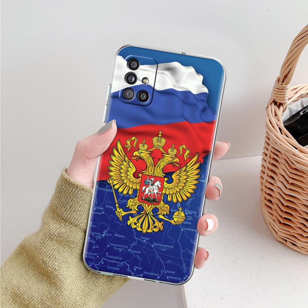 Чехол для телефона Samsung A15 A13 A35 A55 A51 A71 A41 A31 A21S A03S A05 A17 A23 A25 A33 A53 A73 5G A07 4G Прозрачный чехол Флаг России