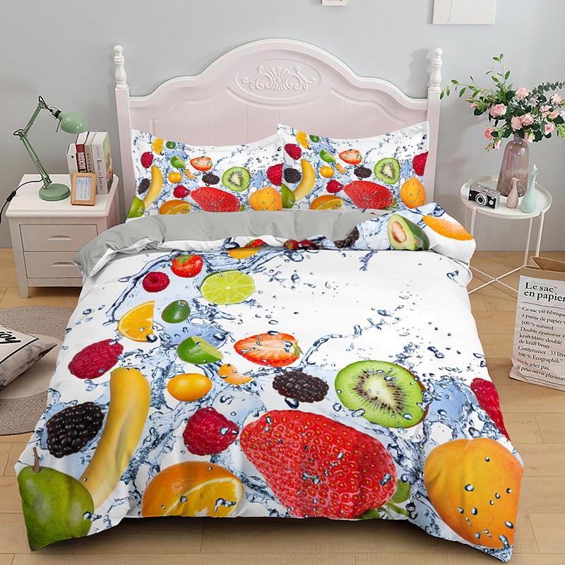 Fruit Raspberry Duvet Cover King Queen Double Size 3D Grapefruit Blueberry Print Soft Bedding Set 2/3pcs Polyester Quilt Cover