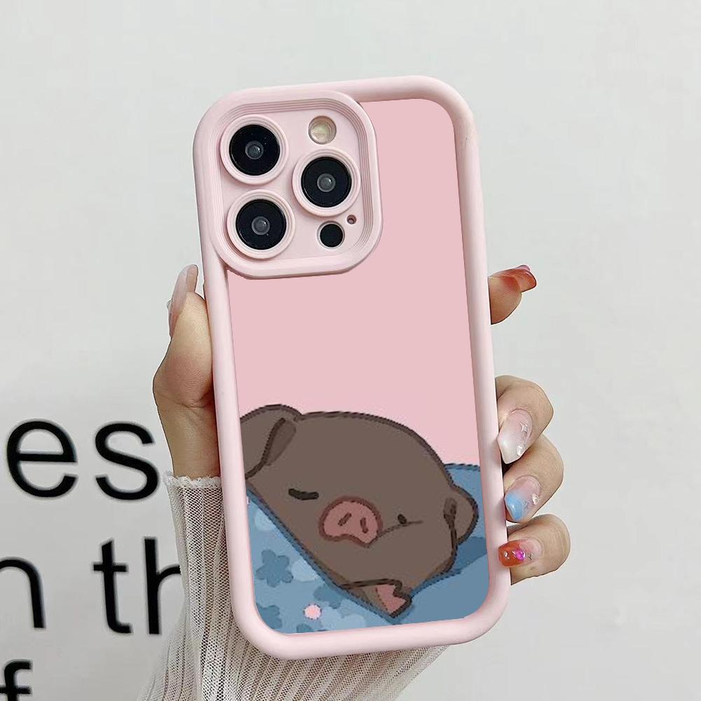 Милый чехол для телефона с рисунком черной свинки, подходит для iPhone 17 16 15 14 13 12 11 Pro/Max/Plus, противоударная задняя крышка