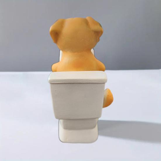 Pug Sitting On Toilet Figurine Reading Book Dog Resin Statue Puppy Animal Sculpture